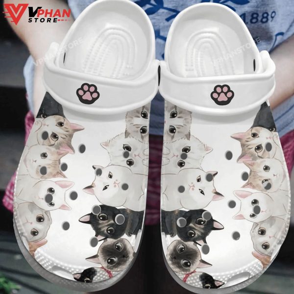 Cat Clog Cute Cat White Pattern Classic Clogs Shoes