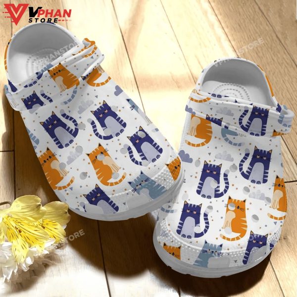 Cat Clog White Simple Cat Pattern Classic Clogs Shoes