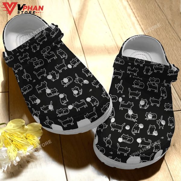 Cat Clog Whitesole Black Cat Pattern Classic Clogs Shoes