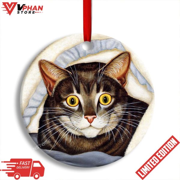 Cat Cute Tabby Art Style Round Christmas Ornament