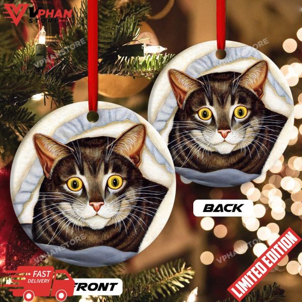 Cat Cute Tabby Art Style Round Christmas Ornament