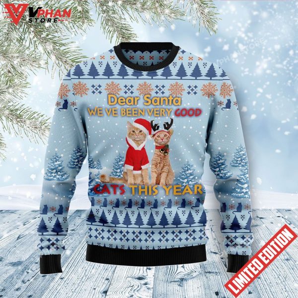 Cat Dear Santa Ugly Christmas Sweater