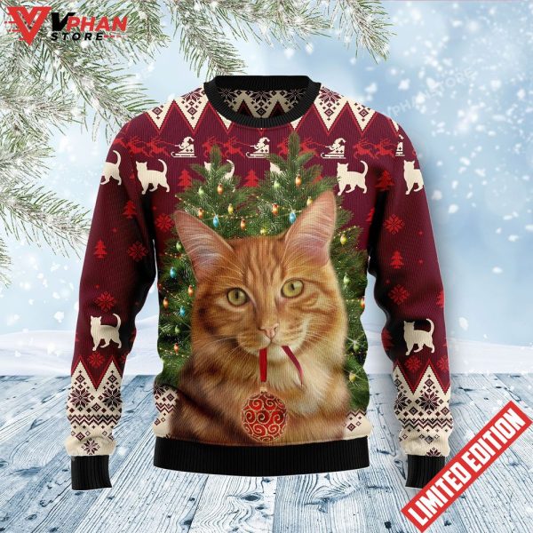 Cat Decor Pine Ugly Christmas Sweater