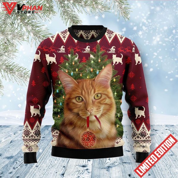 Cat Decor Pine Xmas Ugly Sweater