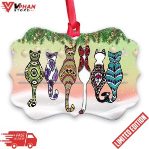 Cat Friends Pattern Christmas Horizontal Ornament 1