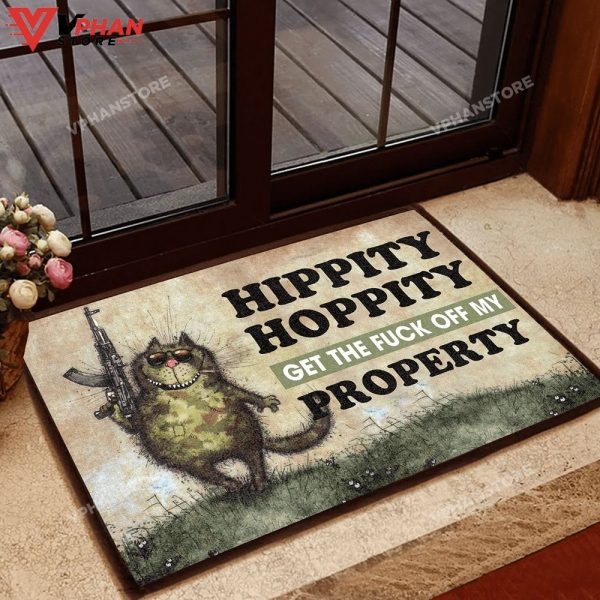 Cat Hippity Hoppity Get Off Our Property DoorMat