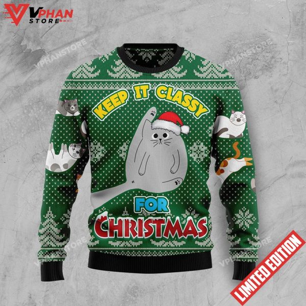 Cat Keep It Classy Christmas Ugly Sweater