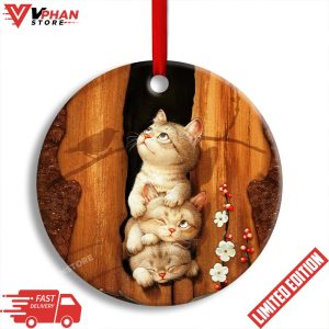 Cat Kitten Happy Life Round Christmas Ornament 1