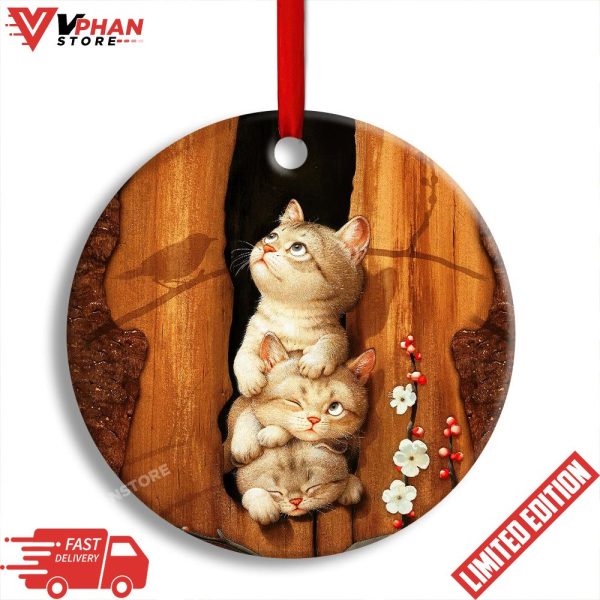 Cat Kitten Happy Life Round Christmas Ornament