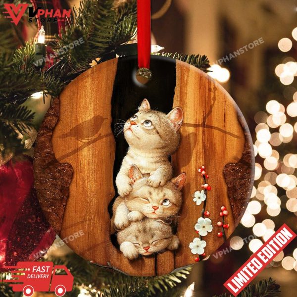 Cat Kitten Happy Life Round Christmas Ornament