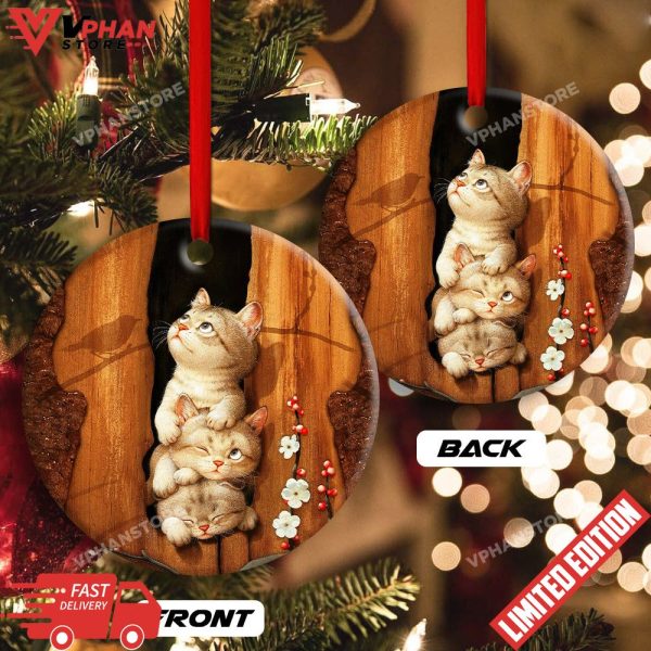 Cat Kitten Happy Life Round Christmas Ornament