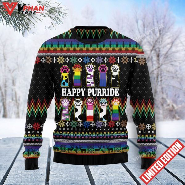 Cat LGBT Color Ugly Christmas Sweater