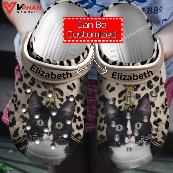 Cat Lover Personalized With Leopard Pattern Clogs Shoes