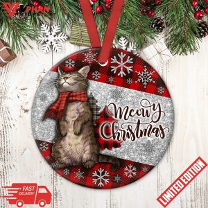 Cat Meowy Christmas Art Round Ornament 1