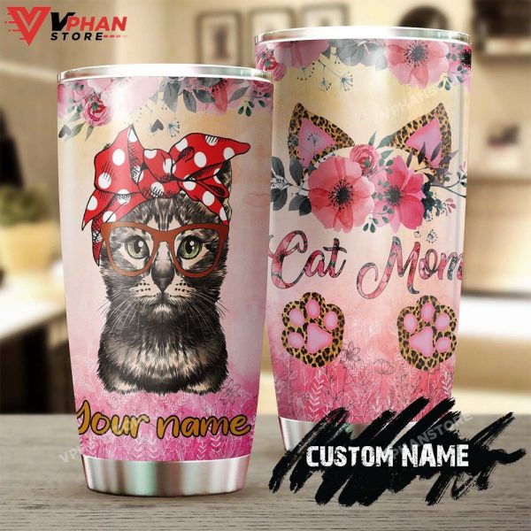 Cat Mom Pretty Flowers Cat Paws Personalized Tumbler