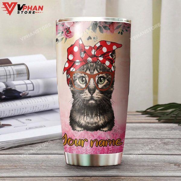 Cat Mom Pretty Flowers Cat Paws Personalized Tumbler