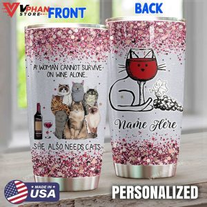 Cat Personalized A Woman Needs Wine And Cats Tumbler 1