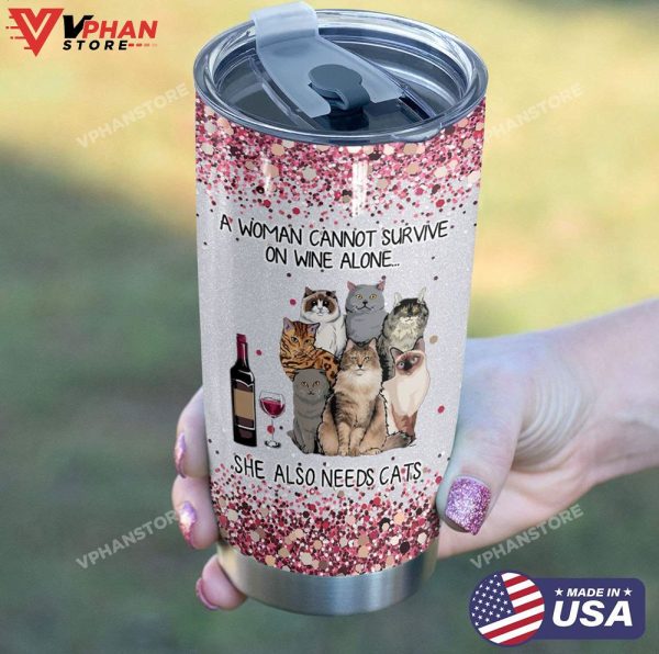 Cat Personalized A Woman Needs Wine And Cats Tumbler