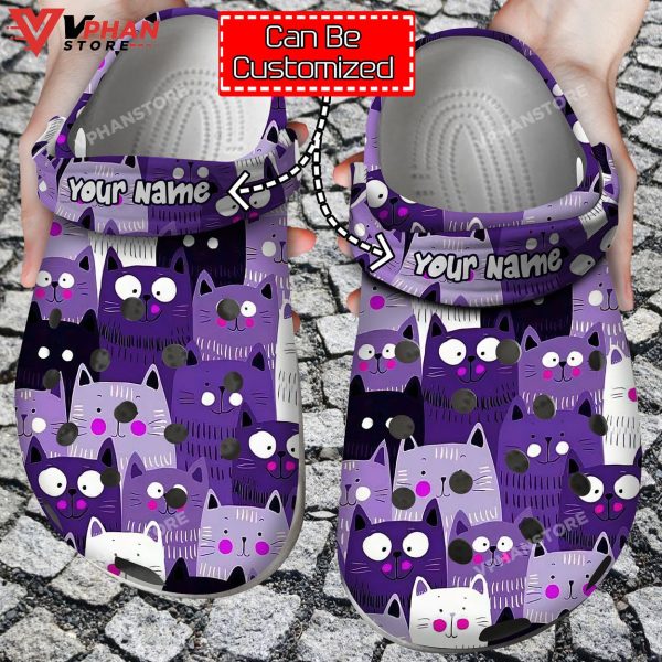 Cat Personalized Cat Purple Pattern Clogs Shoes