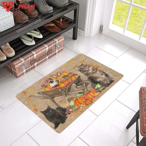 Cat Pumpkin Wheelbarrow DoorMat