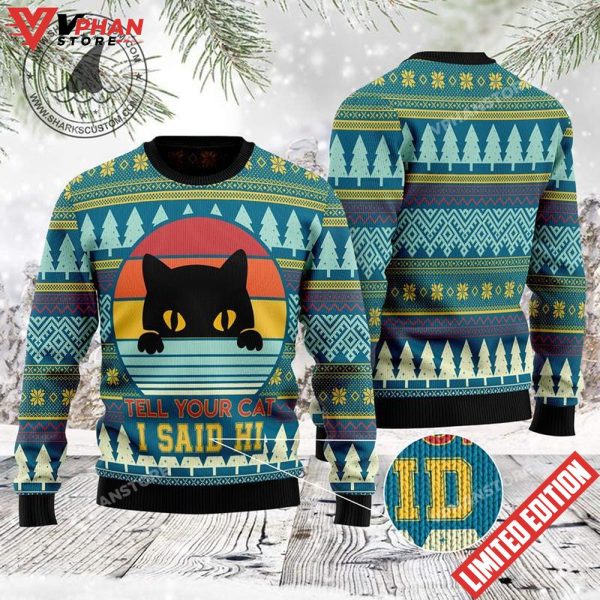 Cat Say Hi Ugly Christmas Sweater