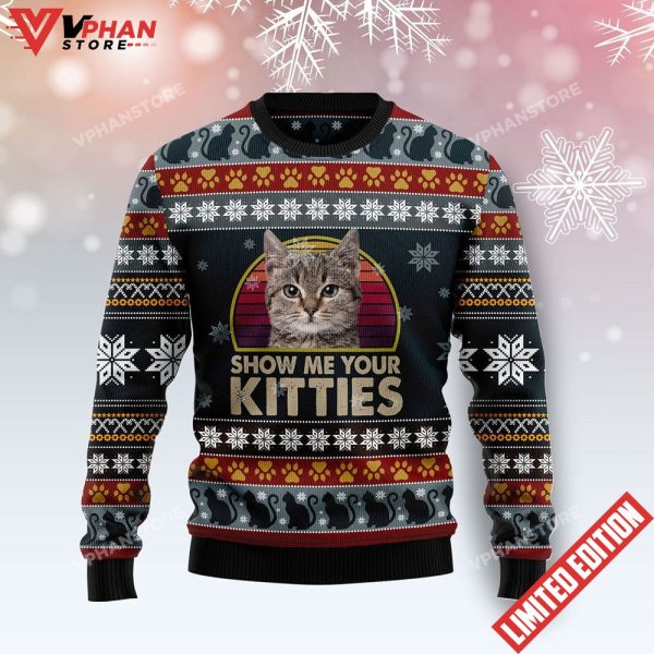 Cat Show Me Your Kitties Ugly Christmas Sweater