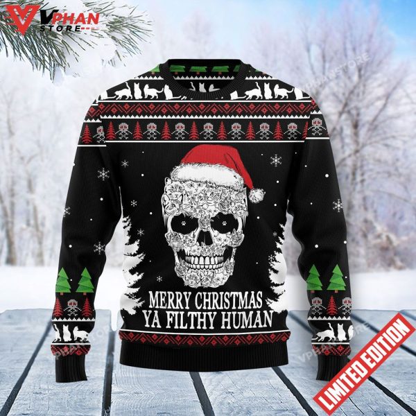 Cat Skull Santa Ugly Christmas Sweater