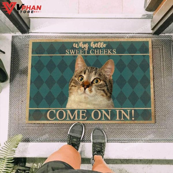 Cat Staring Easy Clean Welcome DoorMat