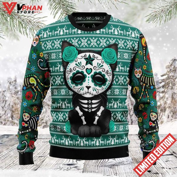 Cat Sugar Skull Ugly Christmas Sweater