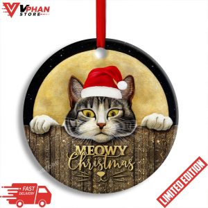 Cat With Moon Lover Cutie Round Christmas Ornament 1