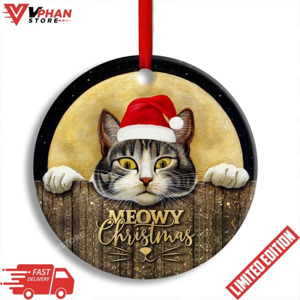 Cat With Moon Lover Cutie Round Christmas Ornament