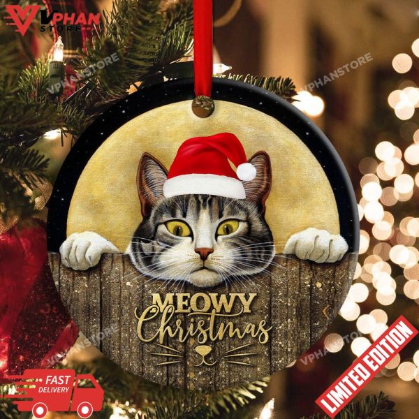 Cat With Moon Lover Cutie Round Christmas Ornament