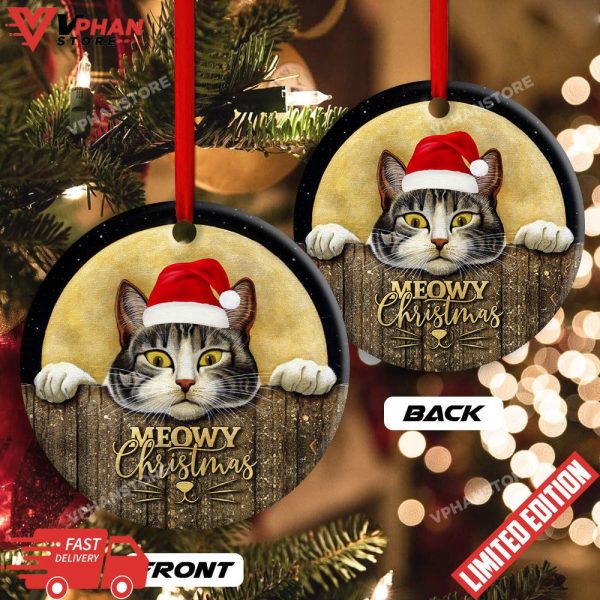 Cat With Moon Lover Cutie Round Christmas Ornament