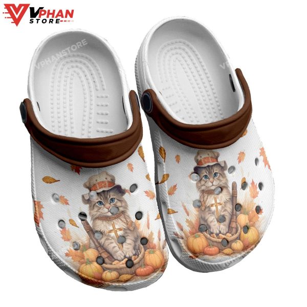 Cat With Pumpkin And Cross Personalized For Jesus Clogs Shoes