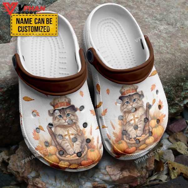 Cat With Pumpkin And Cross Personalized For Jesus Clogs Shoes