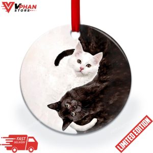 Cat Yin Yang Style Round Christmas Ornament 1