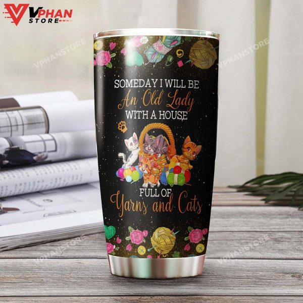 Cats And Yarn Full House Old Lady Personalized Tumbler