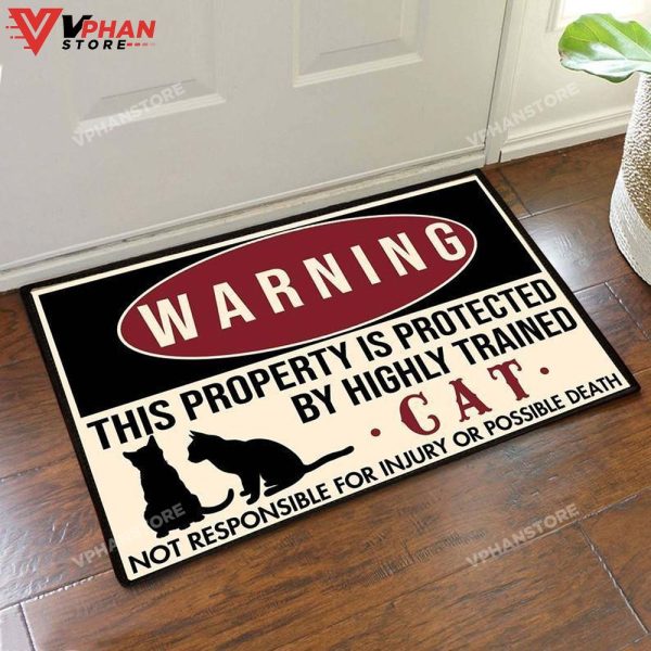 Cats Warning Easy Clean Welcome DoorMat