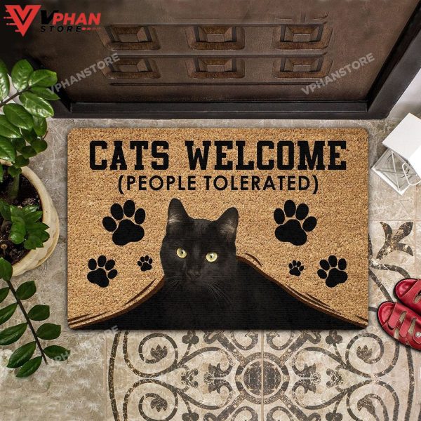 Cats Welcome People Tolerated Coir Pattern All Over Printing Doormat