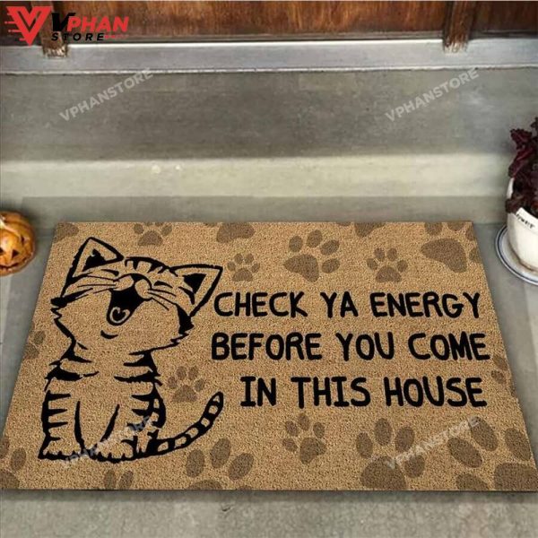 Check Ya Energy Cat Coir Pattern DoorMat