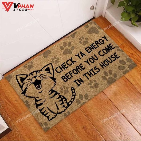 Check Ya Energy Cat Coir Pattern DoorMat