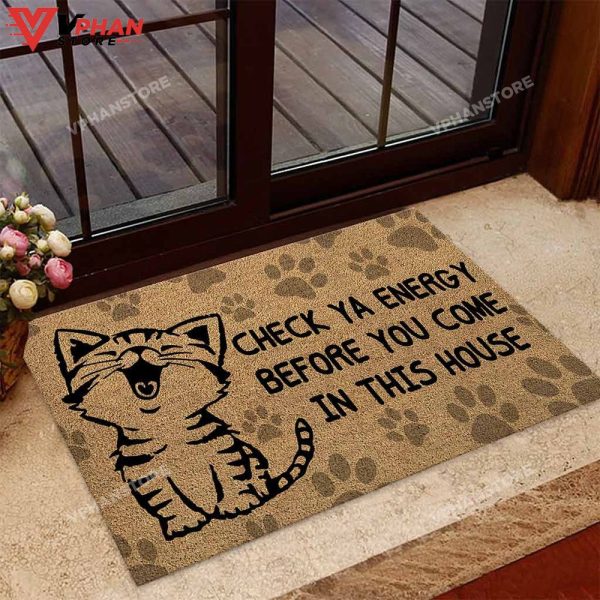 Check Ya Energy Cat Easy Clean Welcome DoorMat