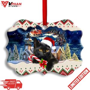 Christmas Black Cat Funny Xmas Light Santa Claus Ornament 1