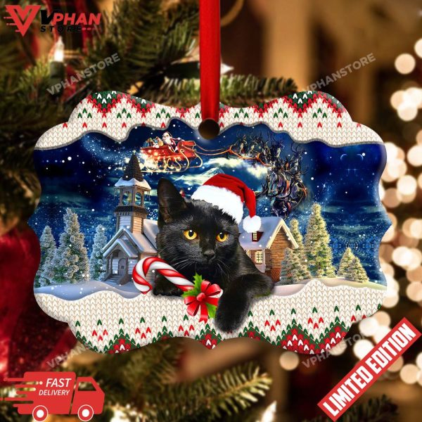 Black Cat Funny Xmas Light Santa Claus Christmas Ornament