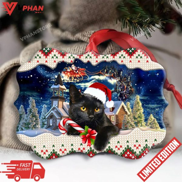 Black Cat Funny Xmas Light Santa Claus Christmas Ornament