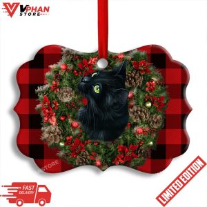 Christmas Black Cat Meowy Catmas Horizontal Ornament 1