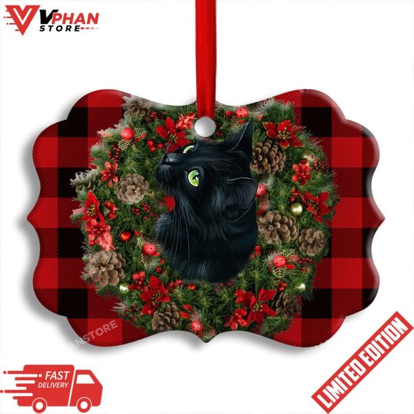 Christmas Black Cat Meowy Catmas Horizontal Ornament