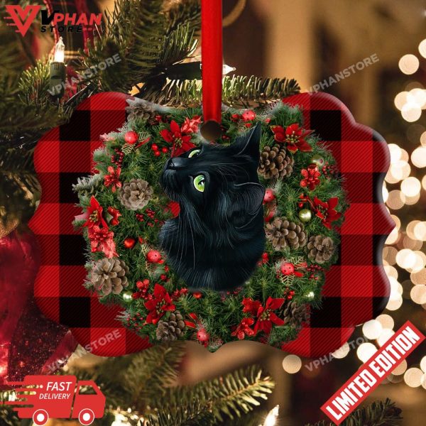 Christmas Black Cat Meowy Catmas Horizontal Ornament