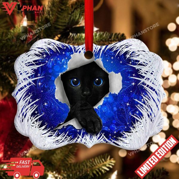 Christmas Black Cat Xmas Decor Tree Hanging Horizontal Ornament