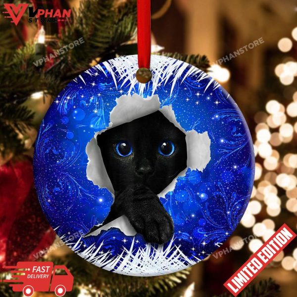 Christmas Black Cat Xmas Decor Tree Hanging Round Ornament